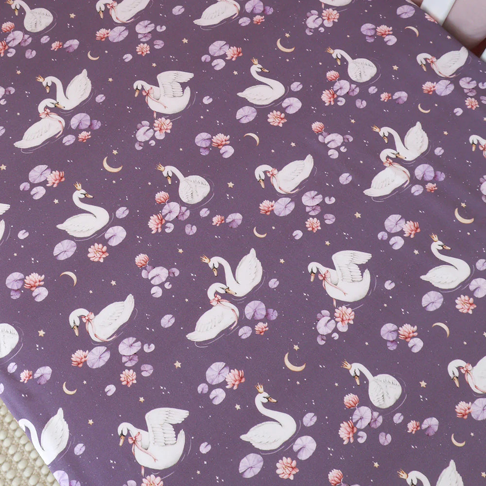 Midnight Swan Organic Fitted Cot Sheet