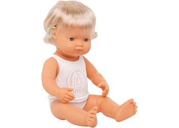 Miniland Baby Doll - Caucasian Girl with Hearing Aid 38cm