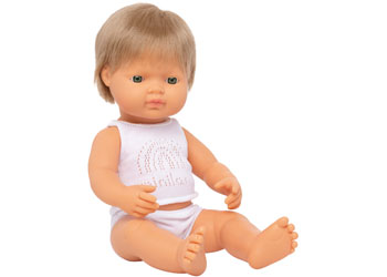 Miniland Baby Doll - Caucasian Dark Blonde Boy 38cm