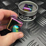 SQUARE Spinning Cube in Oil SLICK in window TIN