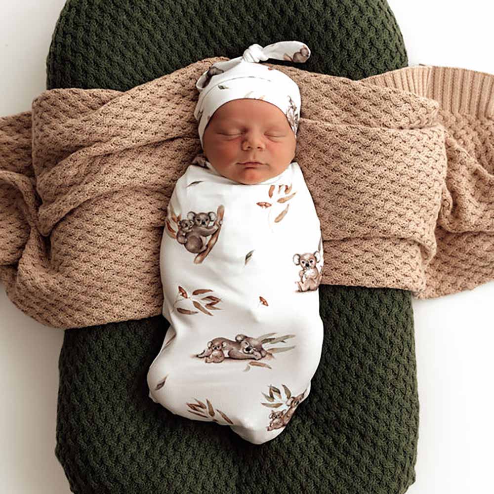 Organic Snuggle Swaddle & Beanie Set - Koala