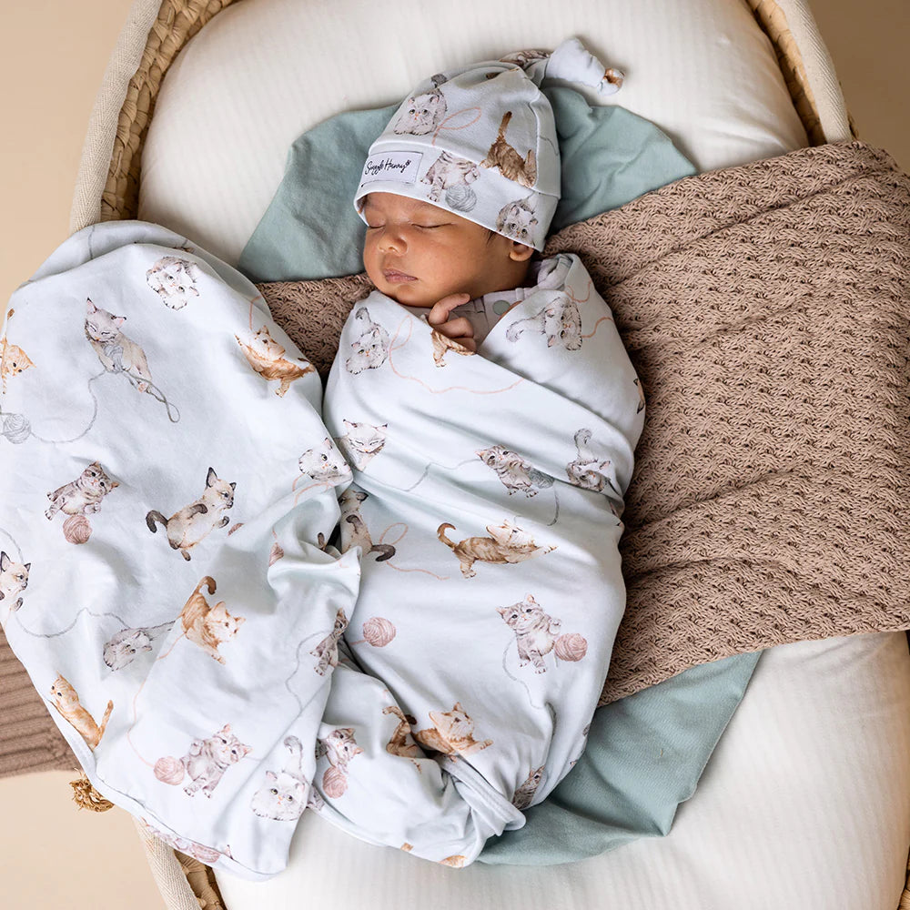 Kittens Organic Jersey Wrap & Beanie Set