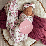 Cherry Blossom Organic Jersey Wrap & Top Knot Set
