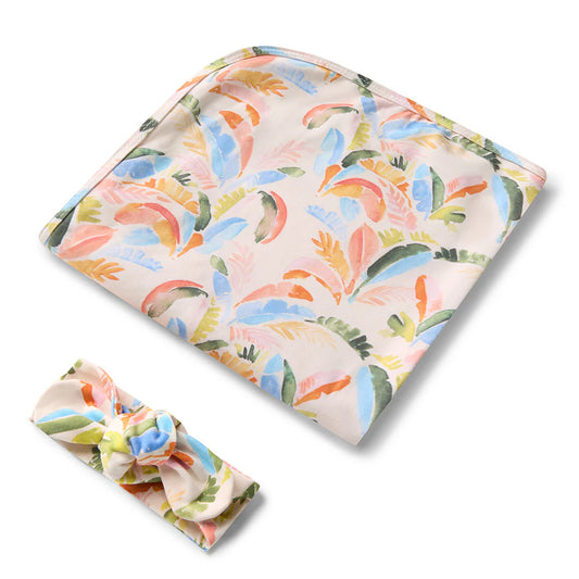 Summer Palm Organic Jersey Wrap & Top Knot Set