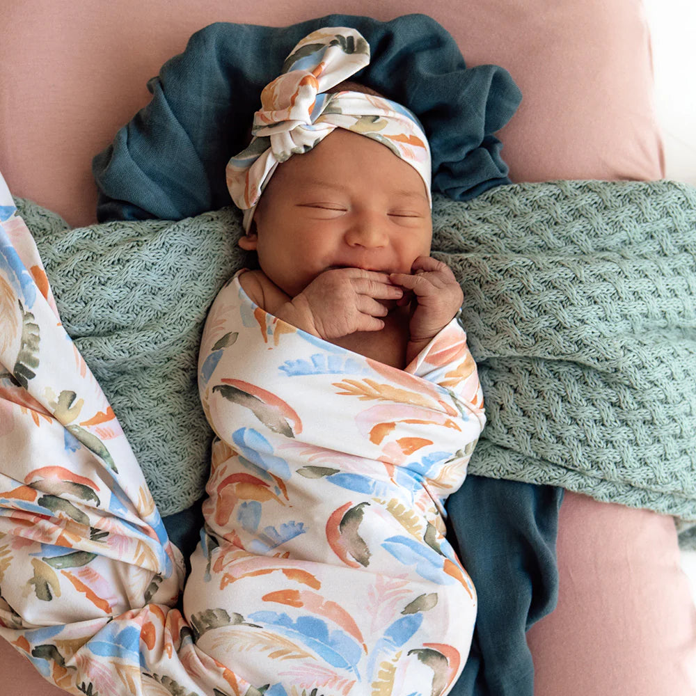 Summer Palm Organic Jersey Wrap & Top Knot Set