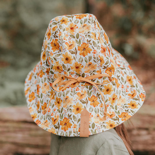 'Sightseer' Girls Wide-Brimmed Sun Bonnet - Margaret / Maize