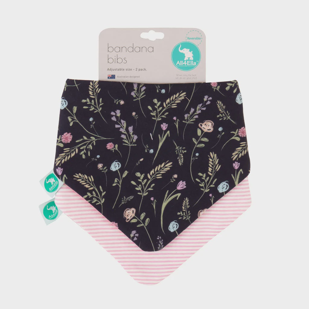 Bandana Bibs 2pk - Navy Floral