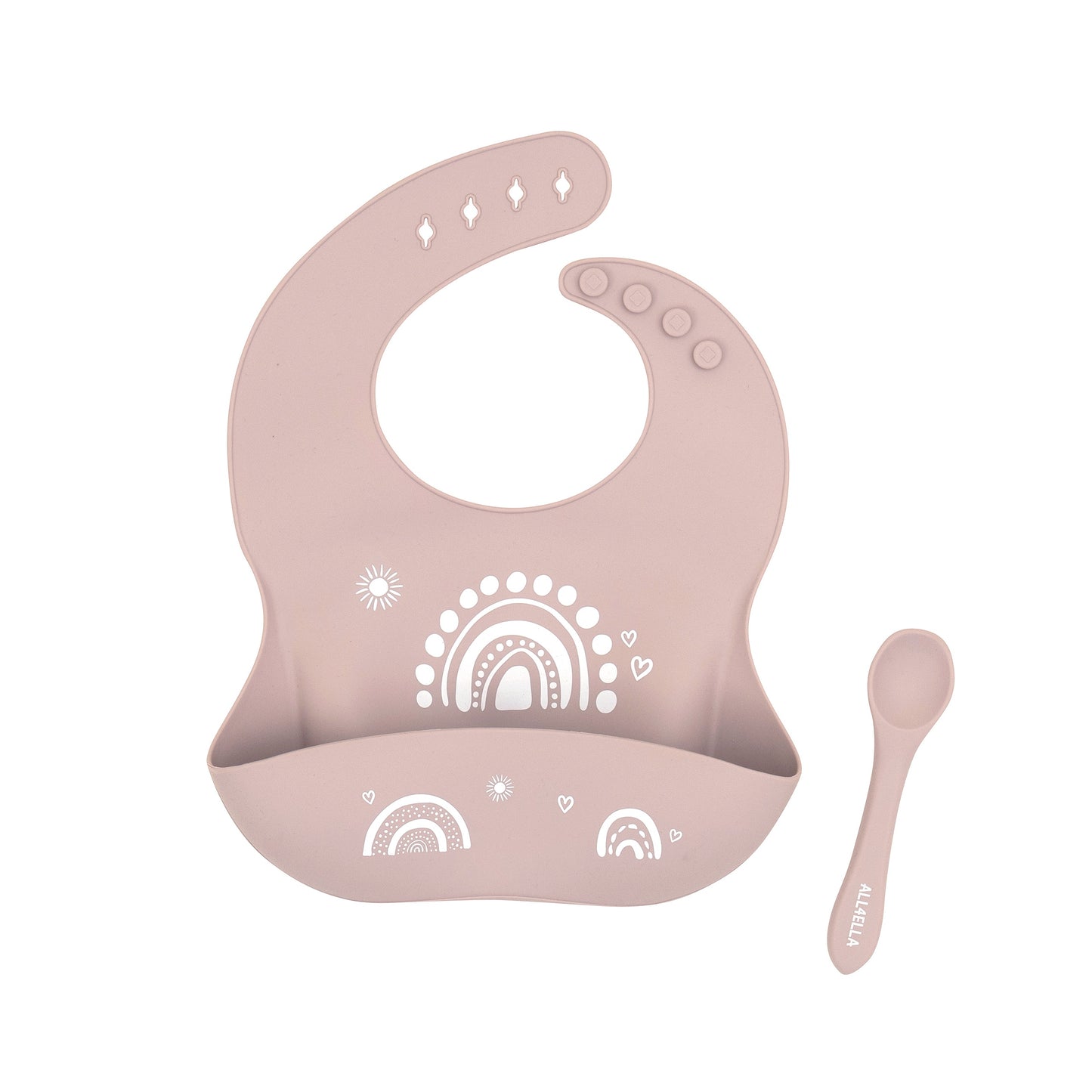 Silicone Bib with spoon - Rainbow Dusty Pink