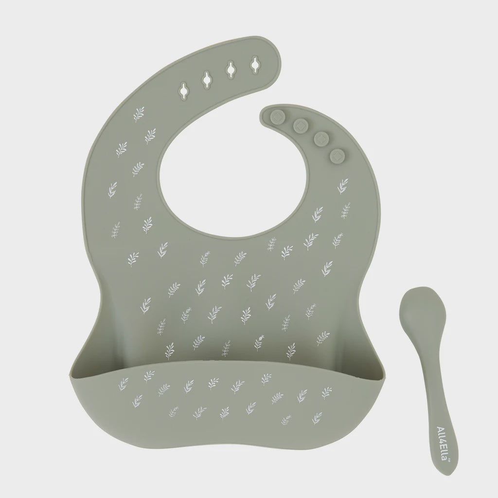 Silicone Bib with spoon - Olive