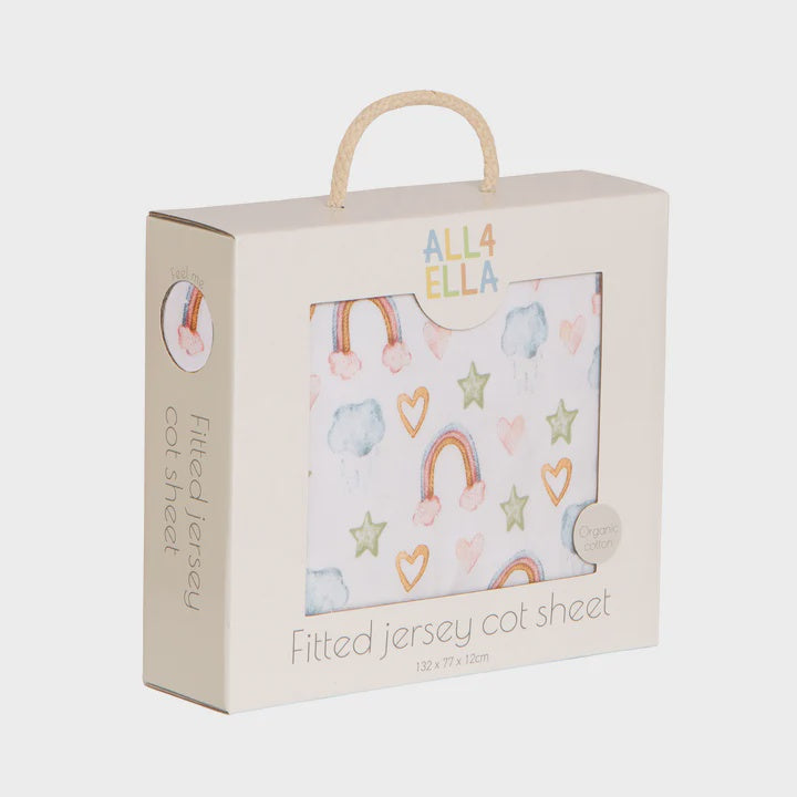 Organic Fitted Jersey Cot Sheet - Rainbow Dreams