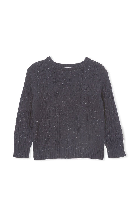 Navy Fleck Cable Knit Jumper