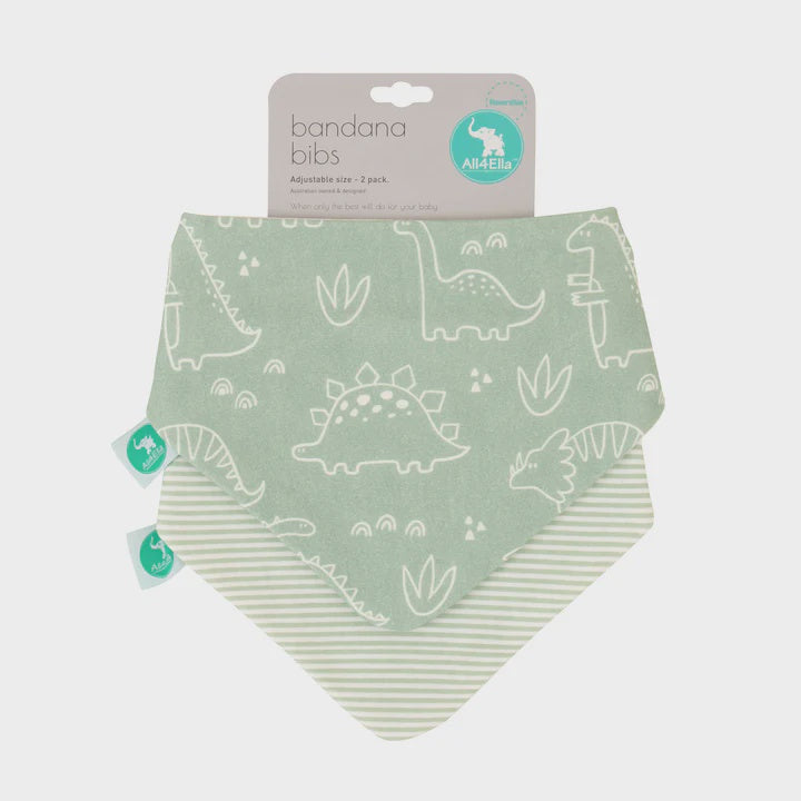 Bandana Bibs 2pk - Sage Dino