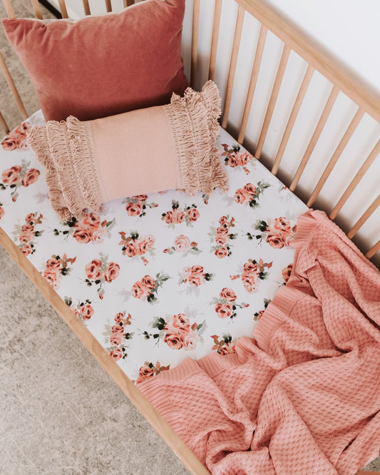 Fitted Cot Sheet - Rosebud