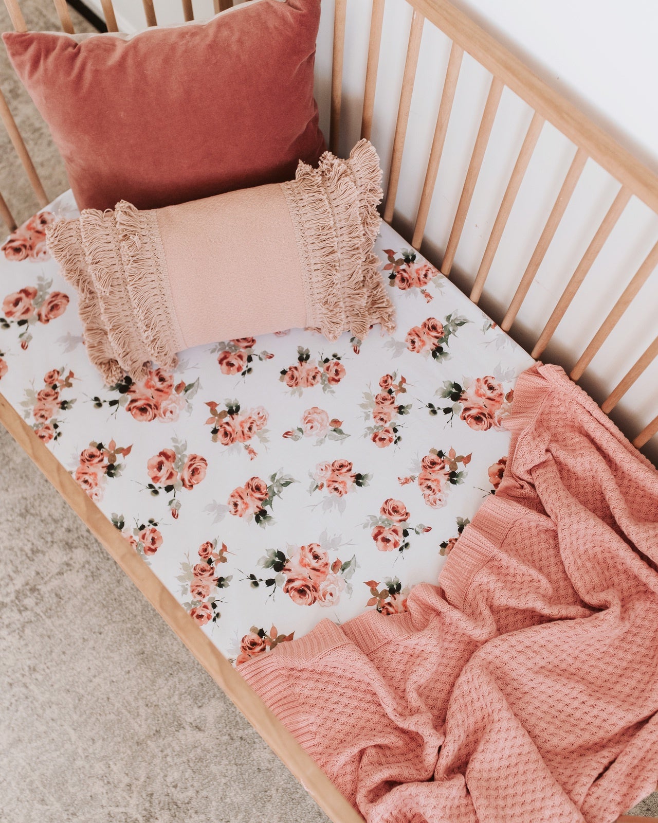 Fitted Cot Sheet - Rosebud Fitted Cot Sheet - Rosebud