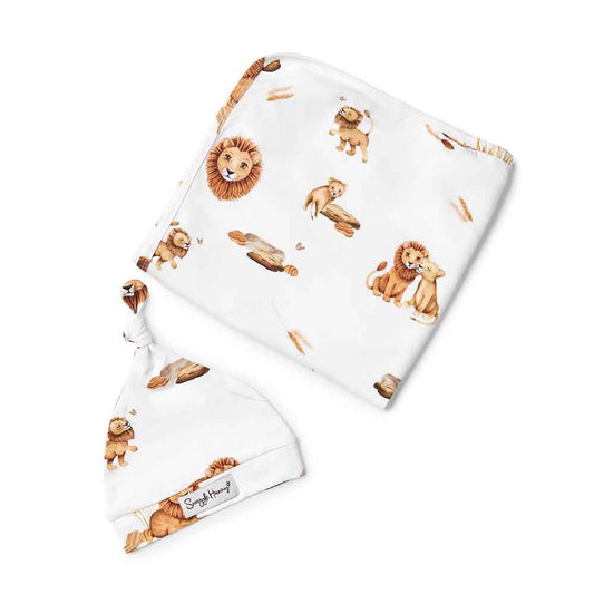 Organic Jersey Wrap & Beanie Set - Lion