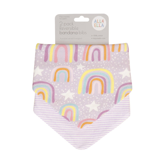 Bandana Bibs 2pk - Lilac Rainbows