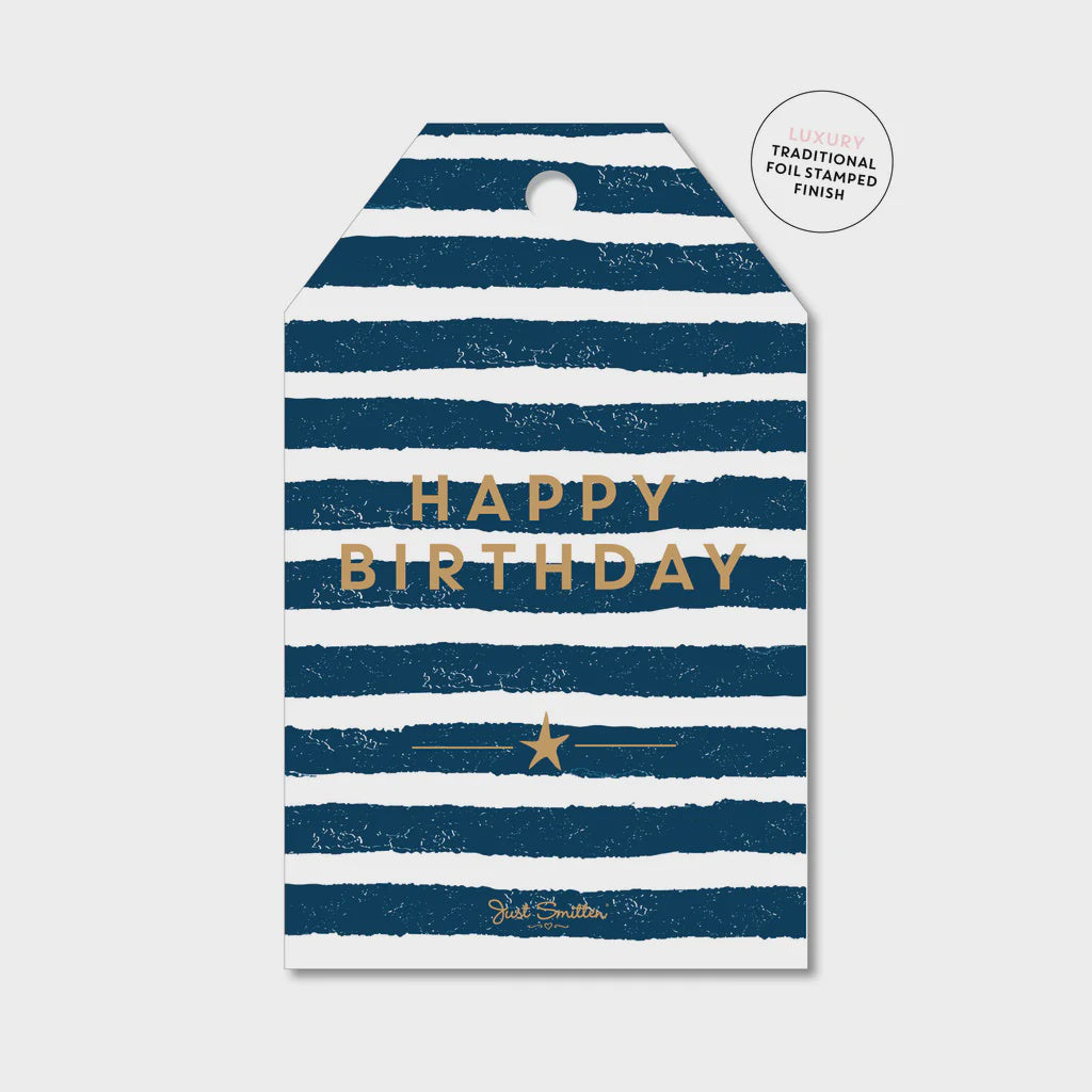 Gift Tag - Navy Stripe Birthday