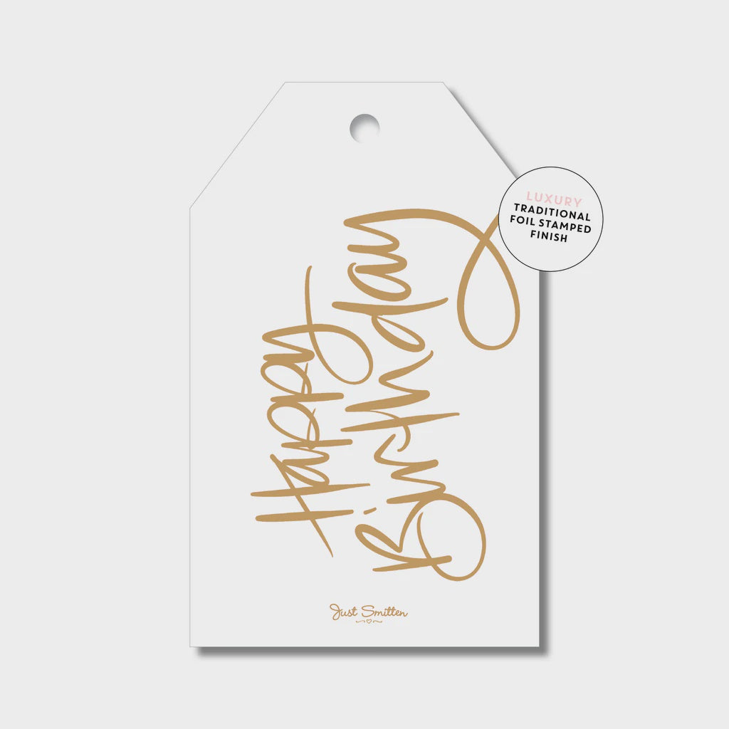 Gift Tag - Happy Birthday Script White