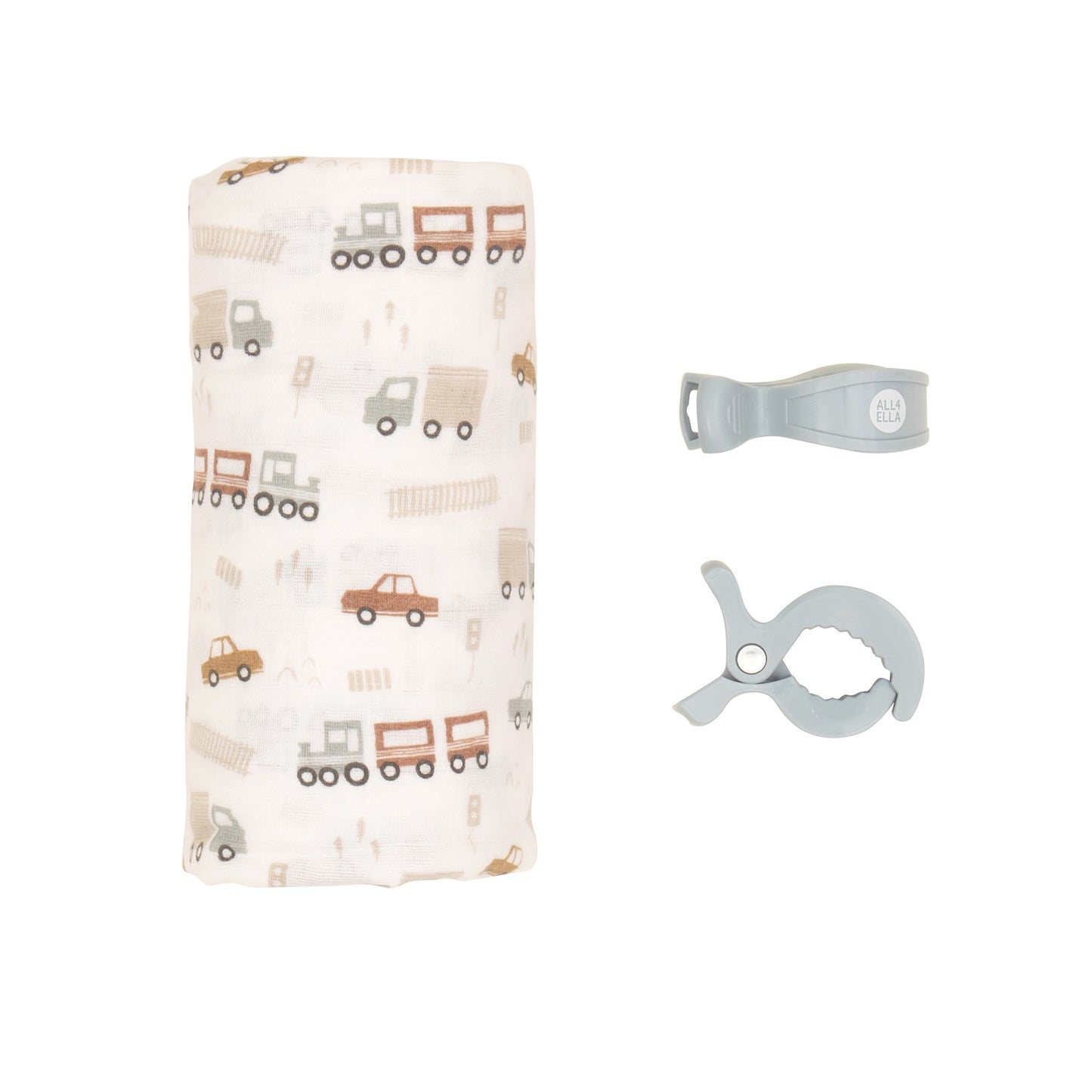 Muslin & 2 Pram Peg Box Set - Trucks