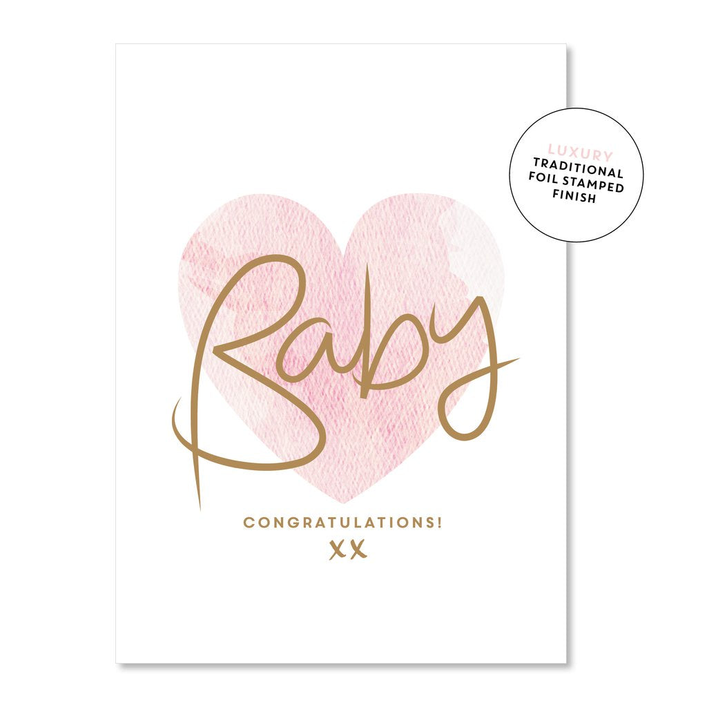 Marble Heart Baby Card - Pink