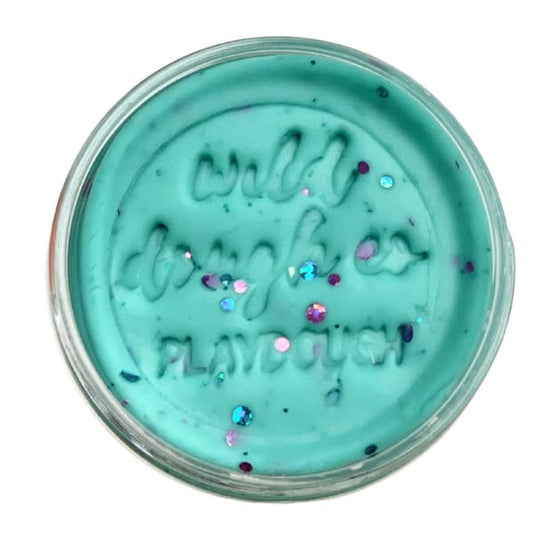 Mermaid mint playdough with glitter.