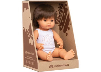 Miniland Baby Doll - Caucasian Brunette Boy 38cm