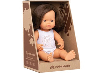 Miniland Baby Doll - Caucasian Brunette Girl 38cm