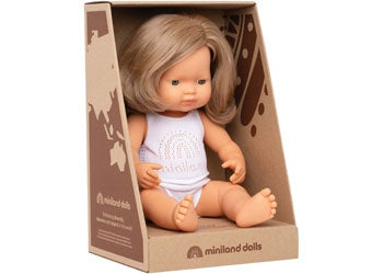 Miniland Baby Doll - Caucasian Dark Blonde Girl 38cm