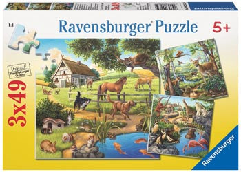Forest/Zoo/Pets Puzzle 3x49 pieces